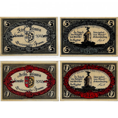 1920 * Set 2 Notgeld Germania 5 . 10 Pfennig "Polonia - Freienwalde"  (385)