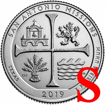 2019 * Quarto di Dollaro (25 Cents) Stati Uniti "San Antonio Missions National Historical Park" S UNC