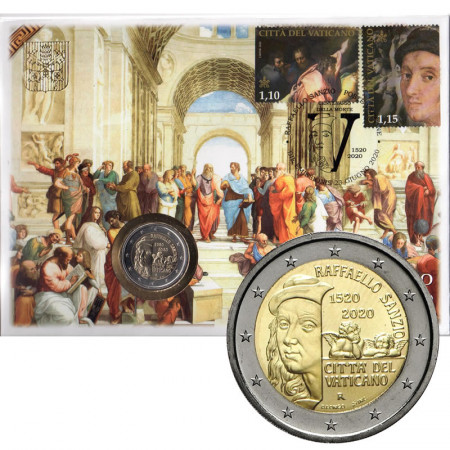 2020 * 2 Euro VATICANO "500º Anniversario della Morte di Raffaello Sanzio" Busta Filatelico/Numismatica