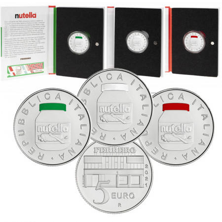 2021 * TRIS 3 x Argento 5 Euro ITALIA "Eccellenze - NUTELLA® Gruppo Ferrero" FDC