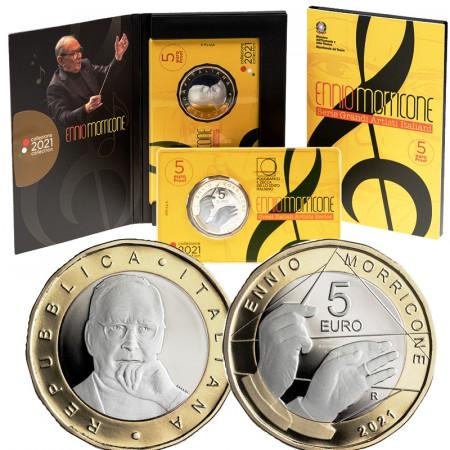 2021 * 5 Euro Bimetallico ITALIA "Grandi Artisti Italiani - Ennio Morricone" PROOF