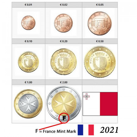 2021 * Serie 8 Monete Euro MALTA "F - Zecca Francia" FDC