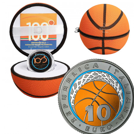 2021 * 10 Euro Argento-Rodio ITALIA "100° Federazione Italiana Pallacanestro" Colorata FDC