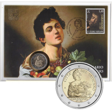 2021 * 2 Euro VATICANO "450° Anniversario della Nascita di Caravaggio" Busta Filatelico/Numismatica