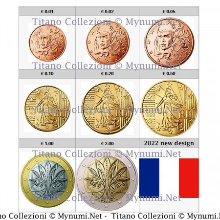 2022 * Serie 8 Monete Euro FRANCIA "New Design" FDC