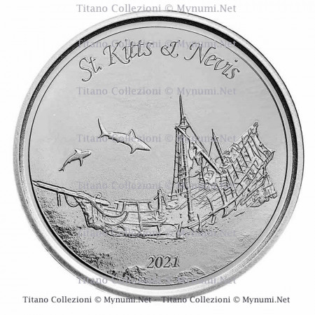 2021 * 2 Dollars Argento 1 OZ Eastern Caribbean - St. Kitts & Nevis "Sunken Ship" FDC