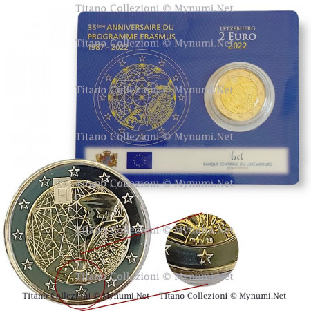 2022 * 2 Euro LUSSEMBURGO "35º anniversario del Programma Erasmus, Variante 2" Coincard FDC