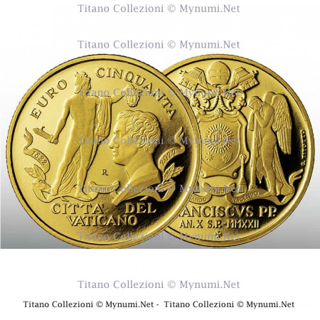 2022 * 50 Euro Oro VATICANO "200° Morte di Antonio Canova" PROOF