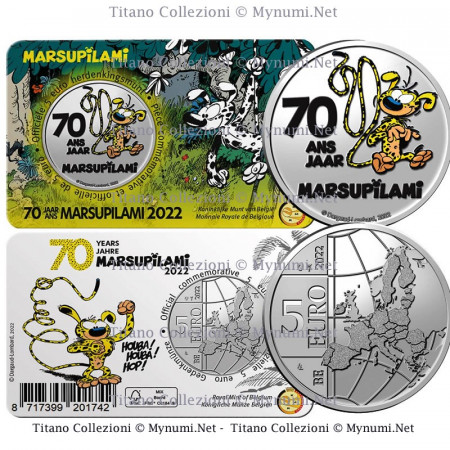 2022 * 5 Euro BELGIO "70 Anni Marsupilami" Coincard FDC Colorato