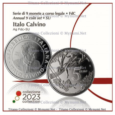 2023 * ITALIA Divisionale Ufficiale Euro 9 Monete "Italo Calvino" FDC
