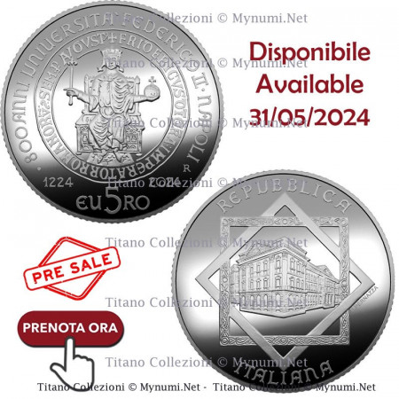 2024 * 5 Euro Argento ITALIA "800° Università degli Studi di Napoli Federico II" PROOF