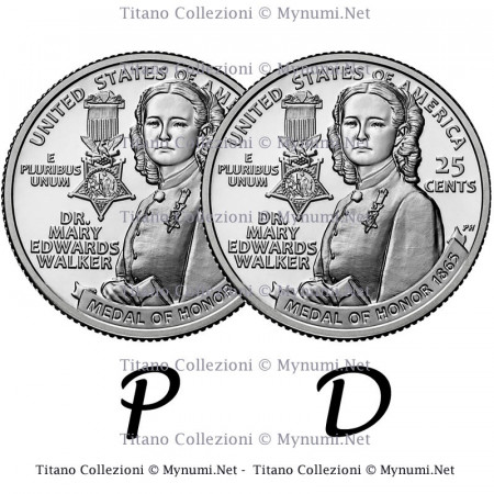 2024 * 2 x Quarto di Dollaro (25 Cents) Stati Uniti "American Women - Dr. Mary Edwards Walker" P+D