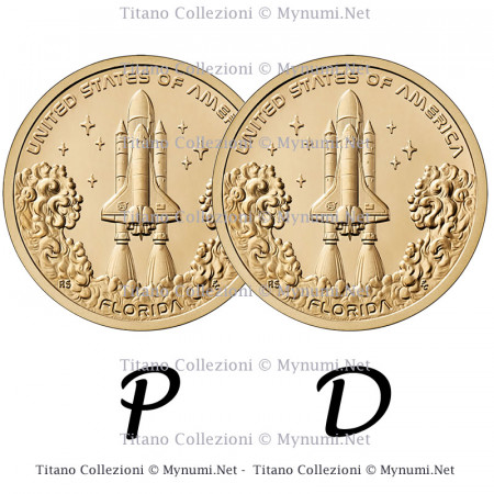 2025 * 1 Dollaro USA "Florida – Navetta Spaziale Kennedy Space Center" (Set 2 Monete P+D)