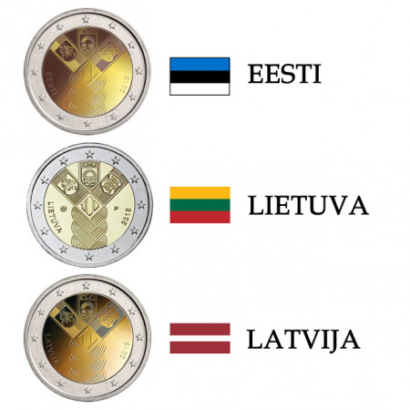 2018 * 3 x 2 Euro ESTONIA LITUANIA LETTONIA "100º Stati Baltici Indipendenti" UNC