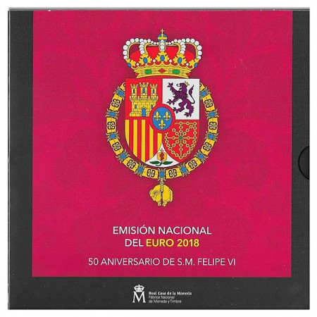 2018 * SPAGNA Divisionale Ufficiale Euro "50° Nascita Re Felipe VI" FDC