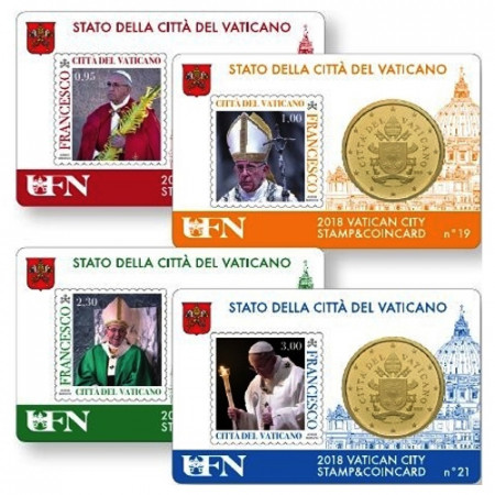 2018 * 4 x Coincard VATICANO 50 Centesimi Euro "Stamp and Coin" N 18-21