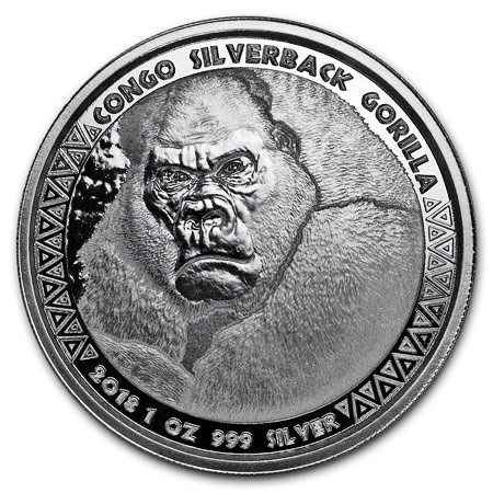 2018 * 5000 Francs Argento 1 OZ Congo Repubblica "Gorilla" Prooflike