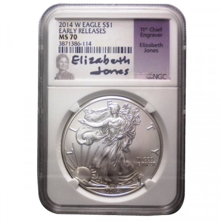 2014 W * 1 Dollaro Argento 1 OZ Stati Uniti "Liberty - Silver Eagle - E. Jones" MS 70