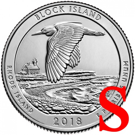 2018 * Quarto di Dollaro (25 Cents) Stati Uniti "Block Island - Rhode Island" S UNC