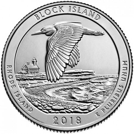 2018 * Quarto di Dollaro (25 Cents) Stati Uniti "Block Island - Rhode Island" UNC