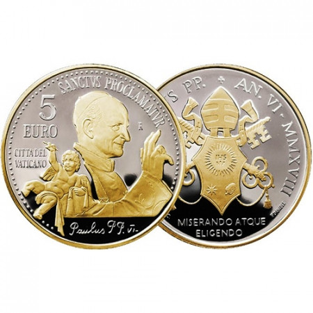 2018 * 5 Euro Argento-Oro VATICANO "Canonizzazione di Papa Paolo VI" PROOF