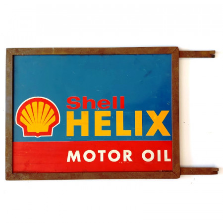 1970ca * Insegna in Plastica/Metallo "SHELL Helix - Motor Oil" Bifacciale Italia (B)