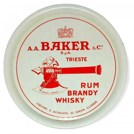 1960ca * Vassoio in Latta "BAKER & C. Trieste - Rum, Brandy, Whisky" Italia (A-)
