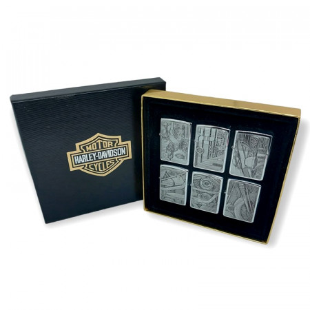 1996ca * Accendino Set 6 Barrett Smythe "ZIPPO, Harley Davidson - SILVER CHROME PUZZLE - Unfired in Box - Limited Edition" (A)
