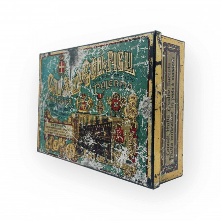 1900ca * Scatola, Barattolo in Latta "Cav. Salv. Guli & Figli Palermo, Confetturieri" (B-)