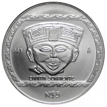 1993 * 5 Nuovi Pesos 1 OZ Messico Oncia d'argento - Carita Sonriente