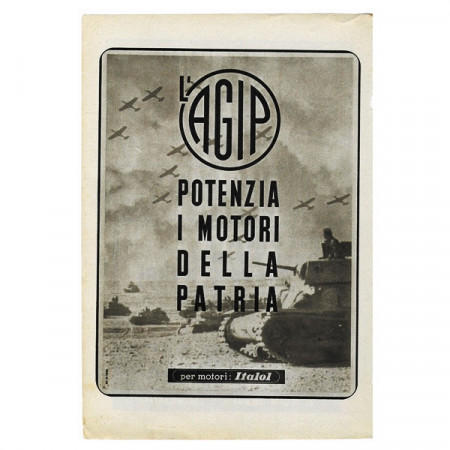 1942 * Pubblicità Originale Benzina AGIP "Motori della Patria - Seconda Guerra Mondiale" Bianco/Nero