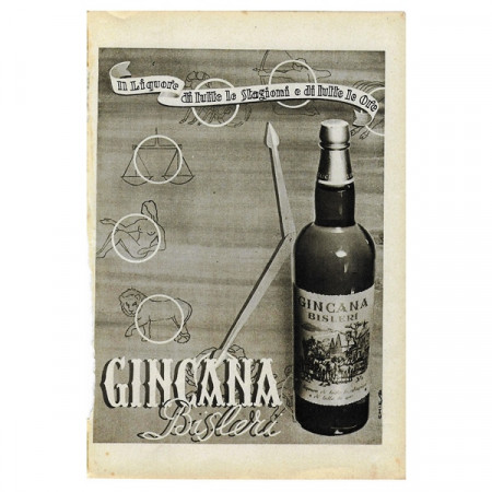 1942 * Pubblicità Originale Liquore "GINCANA BISLERI" Bianco/Nero