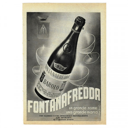 1943 * Pubblicità Originale Vino "FONTANAFREDDA - Barolo" Bianco/Nero