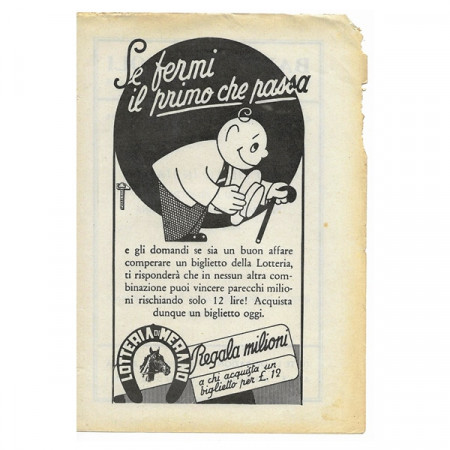 1943 * Pubblicità Originale Scommesse e Lotterie "Lotteria di MERANO" Bianco/Nero