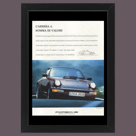 Anni ' 90  * Pubblicità Originale "Porsche, Carrera 4, Somma di Valori” Cornice