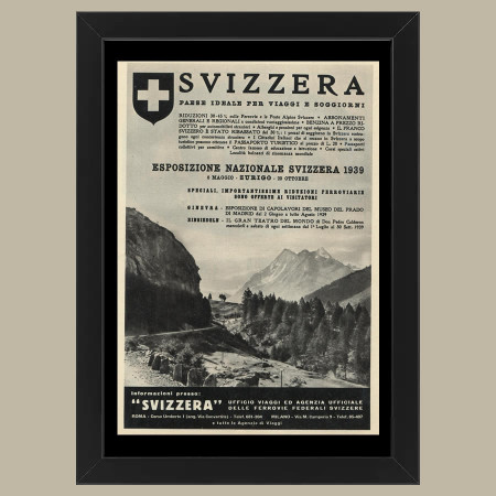 Anni ' 30  * Pubblicità Originale "Svizzera, Paese Ideale per Viaggi E Soggiorni” Cornice