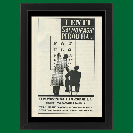 Anni ' 30  * Pubblicità Originale "Salmoiraghi, Lenti per Occhiali” Cornice