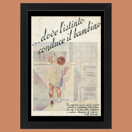 Anni ' 30  * Pubblicità Originale "Zucchero, Dove L'Istinto Conduce Il Bambino” Cornice