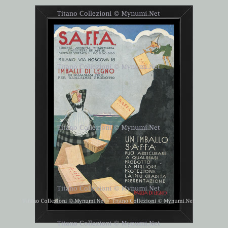 Anni ' 30  * Pubblicità Originale "Saffa - NICOULINE, Pinocchio, Imballi Legno” Cornice