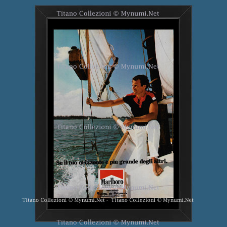 Anni ' 70  * Pubblicità Originale "Marlboro, Skipper in Barca a Vela" Cornice