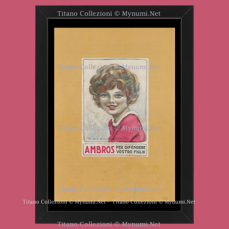 Anni ' 20  * Pubblicità Originale "Ambros - DUDOVICH, Per Difendere Vostro Figlio” Cornice