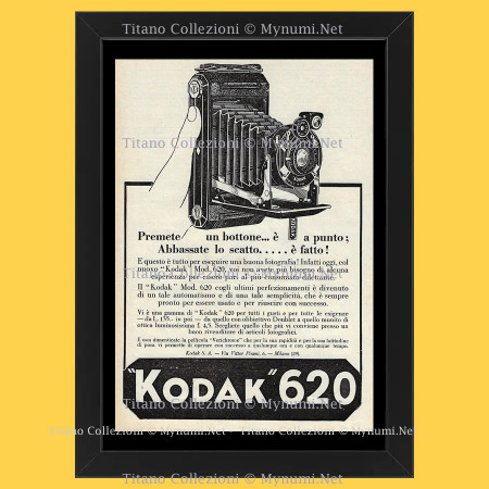 Anni ' 30  * Pubblicità Originale "Kodak 620, Macchina Fotografica, Premete Un Bottone” Cornice
