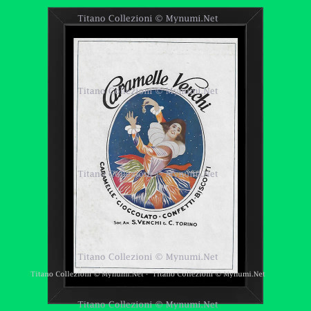 Anni '30  * Pubblicità Originale "L. CAPPIELLO, Caramelle Venchi, Arlecchino, Tipo 1” Cornice