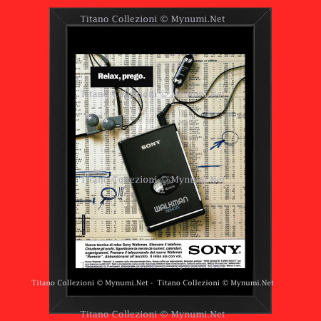 Anni '80  * Pubblicità Originale "Sony Walkman, Relax Prego” Cornice