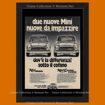 Anni '70  * Pubblicità Originale "Innocenti, Mini, Dov'è la differenza? Mini 1000, Mini Cooper 1300" Cornice