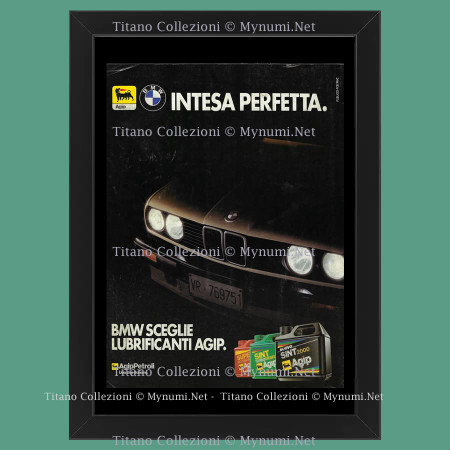Anni '80  * Pubblicità Originale "Agip, Lubrificanti, BMW Intesa Perfetta, Tipo 2" Cornice