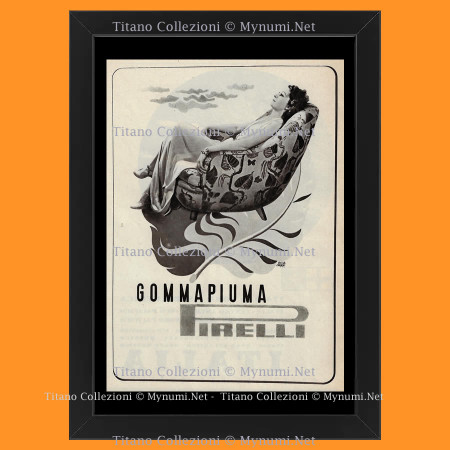 Anni '30  * Pubblicità Originale "Pirelli - ERBERTO CARBONI, Gommapiuma, Donna su Poltrona" Cornice