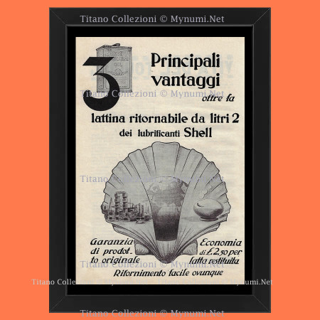 Anni '30  * Pubblicità Originale "Shell, Lubrificanti, 3 Principali Vantaggi" Cornice