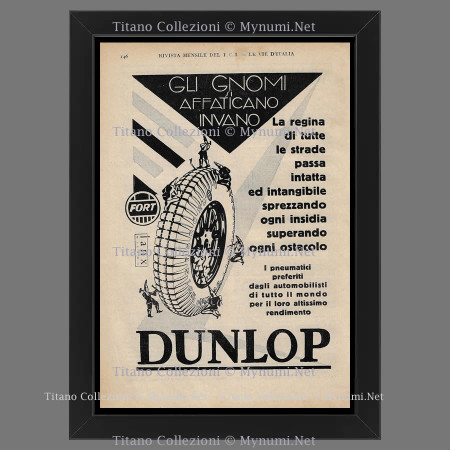 Anni '30  * Pubblicità Originale "Dunlop, Pneumatici, Gli Gnomi si Affaticano Invano" Cornice