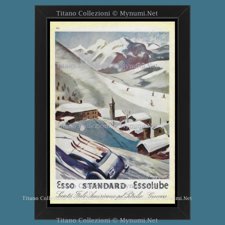 1937 * Pubblicità Originale 'Bernazzoli - Esso Pista da Sci' in Cornice